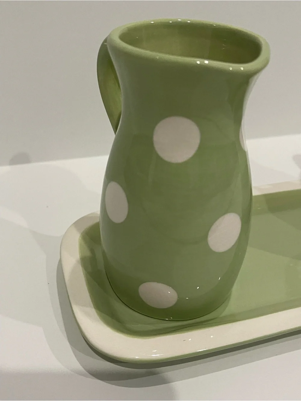 Hallmark Green and White Polka Dot & Stripe Ceramic Creamer Set with Tray
